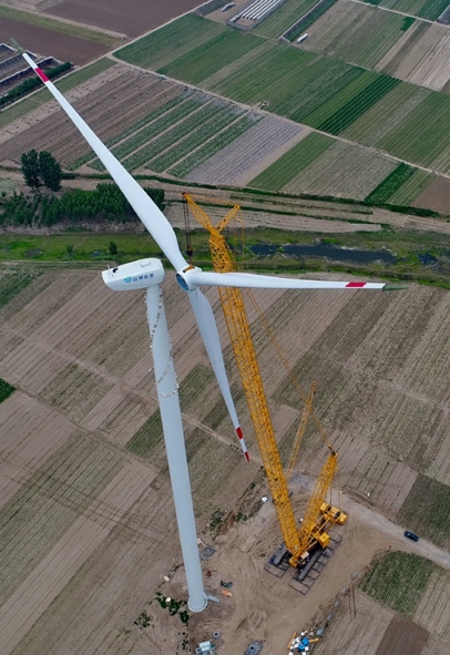 河北昌黎縣灤河口風(fēng)電項目工程開始吊裝風(fēng)機