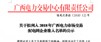 廣西公示擬列入2018年廣西電力市場交易配電網(wǎng)企業(yè)準(zhǔn)入名單的1家企業(yè)