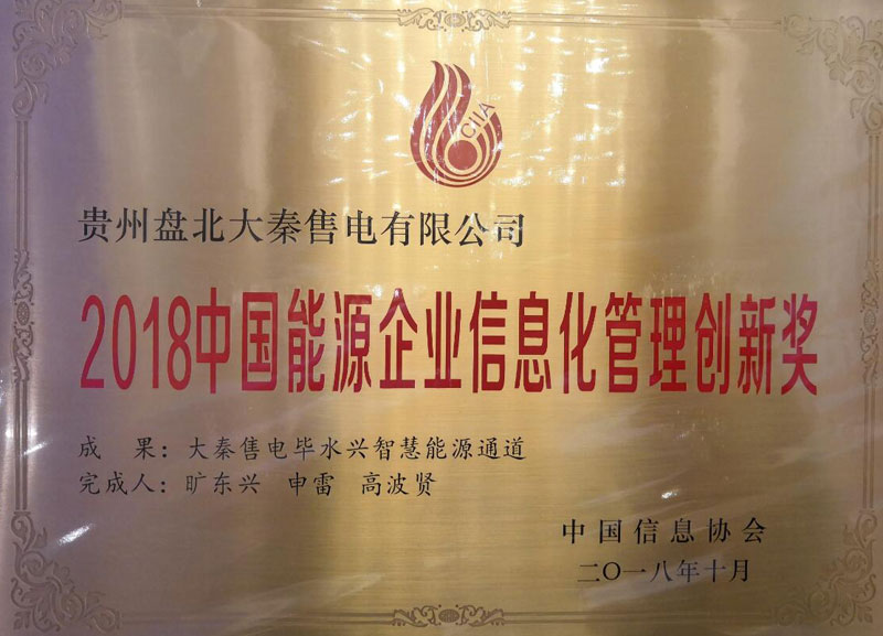 大秦售電畢水興智慧能源通道獲2018中國能源企業信息化管理創新獎